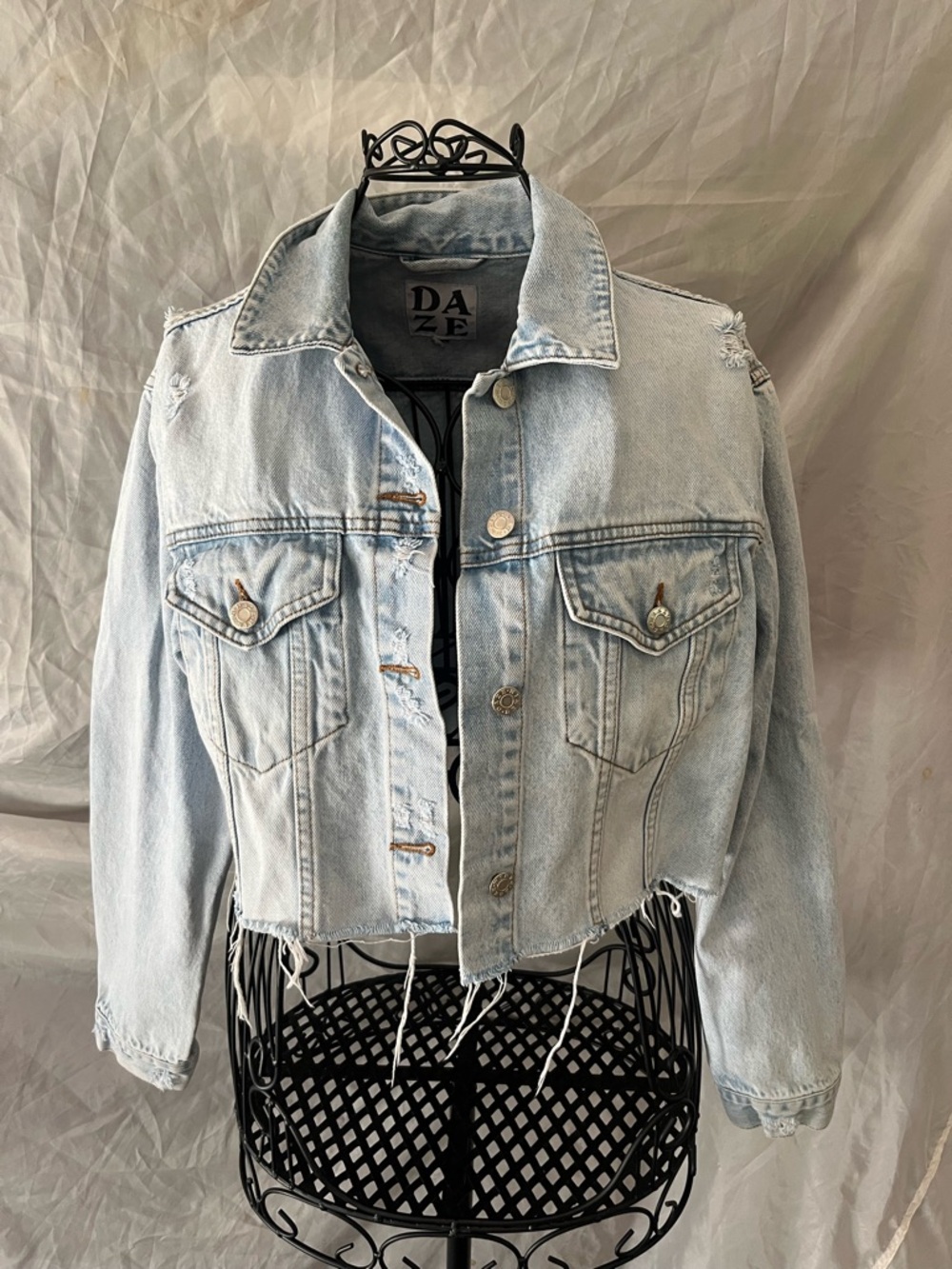 Daze Light Blue Cropped Denim Jacket One Size Fits Most